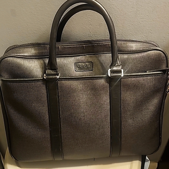 COACH Heritage Slim Briefcase/Laptop Bag, Charcoal/Black, Zip Closure - Picture 1 of 13